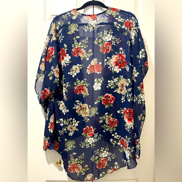 Fashion Nova Navy Floral Print Chiffon Kimono - Picture 5 of 7